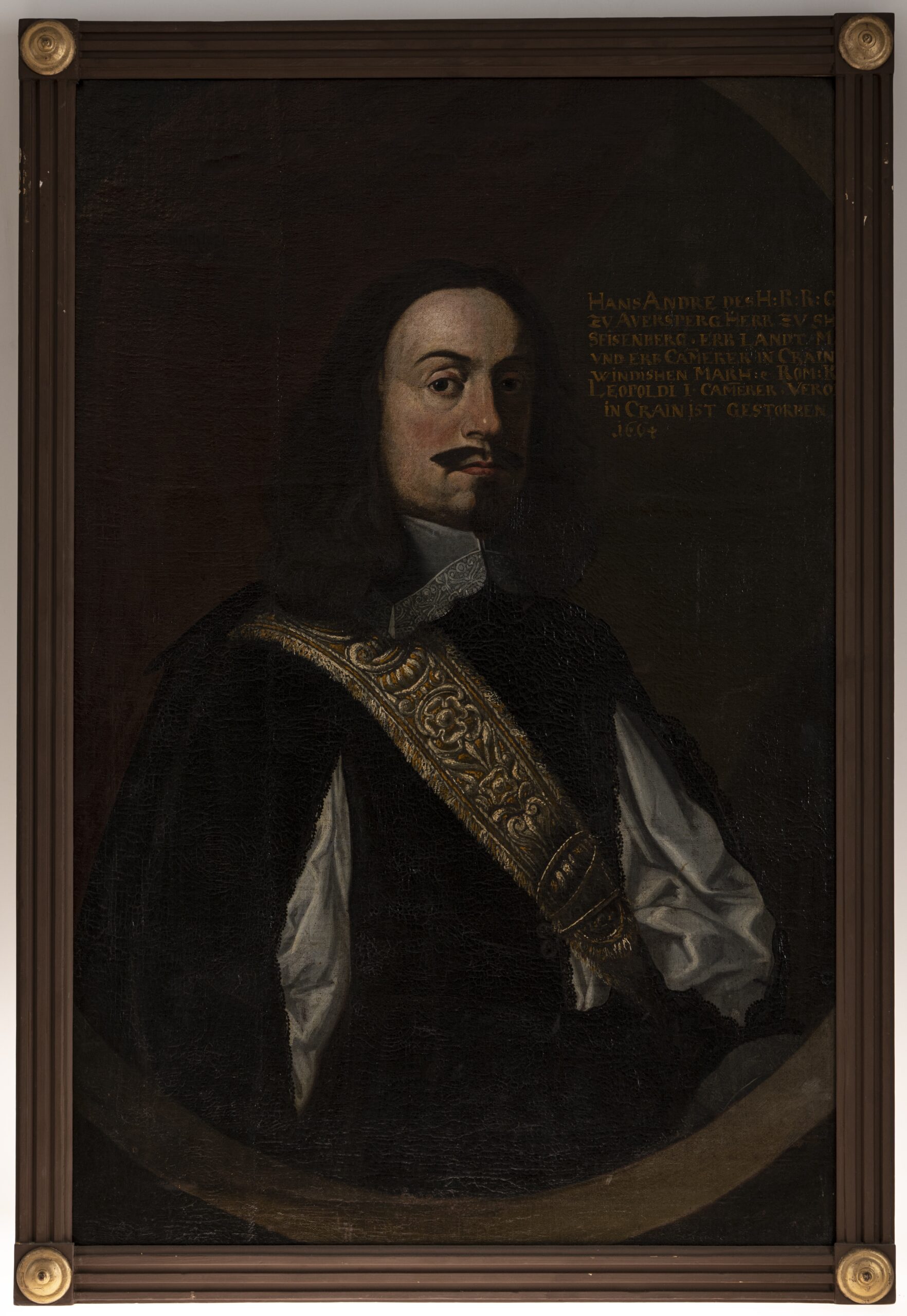 Portret Janeza Andreja, prvega grofa Turjaškega (1615–1664), po vsej verjetnosti začetnik rodbinske galerije. Izvirnik hrani Narodna galerija.
