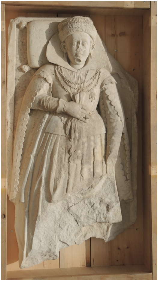 The Baroness’s Epitaph, attributed to Janez Faust, 1614–1620, stone. From the collection of City Museum of Ljubljana. 